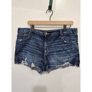 Aerie Distressed Denim Cutoff Shorts Dark Wash Elastic Back XL